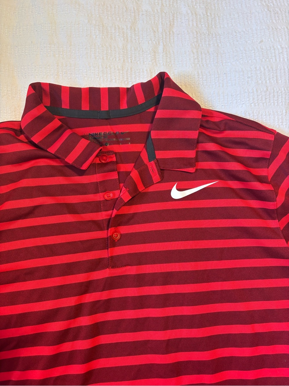 Nike Men’s Red and Maroon Striped Golf Shirt